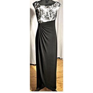 Connected Apparel Black and White Ribbon Gown, Size 8